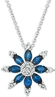 Marquis Sapphire and Diamond Starburst Pendant Necklace in 14K White Gold, 16 - 100% Exclusive