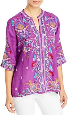 Arzella Embroidered Easy V-Neck Peasant Top