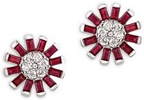 Ruby & Diamond Cluster Earrings in 14K White Gold - 100% Exclusive