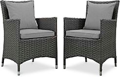 Sojourn Outdoor Patio Sunbrella Rattan Dining Armchairs, Set of 2