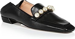 Mickee Square Toe Pearl Embellished Leather Loafers