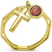 Garnet & Cross Charm Ring in 14K Yellow Gold - 100% Exclusive