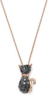 Black Diamond Cat Pendant Necklace in 14K Rose Gold, .40 ct. t.w.