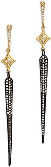 Blackened Sterling Silver & 18K Yellow Gold Old World Long Crivelli Pave Champagne Diamond Spike Earrings