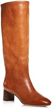 Gia Pointed Toe Knee-High Leather Mid-Heel Boots