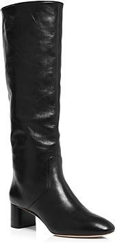 Gia Pointed Toe Knee-High Leather Mid-Heel Boots