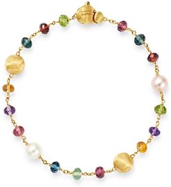18K Yellow Gold Africa Gemstone Pearl Beaded Bracelet