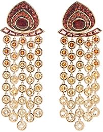 18K Yellow Gold Pampilles Citrine, Garnet & Orange Sapphire Chandelier Earrings