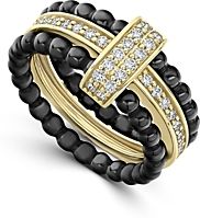 18K Yellow Gold & Ceramic Caviar Diamond Stack Ring