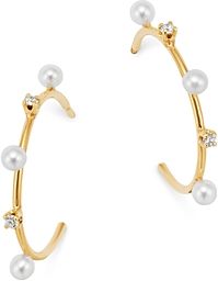 14K Yellow Gold Cultured Freshwater Pearl & Diamond Hoop Earrings