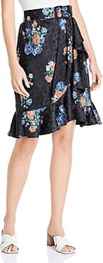 Ruffled Floral Silk Jacquard Skirt