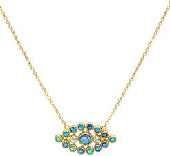 24K/22K/18K Yellow Gold Opal & Blue Topaz Juju Pendant Necklace, 16-18