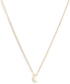 14K Yellow Gold Puffy Moon Pendant Necklace, 16