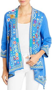Prisca Embroidered Draped Open Cardigan