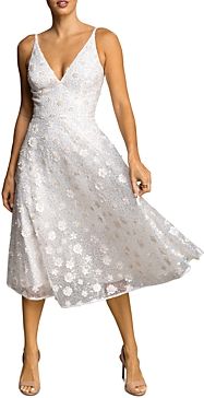 Elisa Beaded Floral Applique Midi Dress