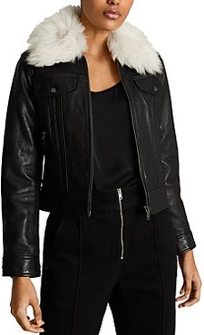 Shellie Shearling Collar Cropped Leather Jacket