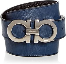 Double Gancini Buckle Leather Belt