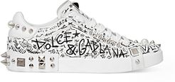 Portofino Graffiti Print Studded Lace Up Sneakers