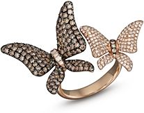 Brown and White Diamond Butterfly Statement Ring in 14K Rose Gold - 100% Exclusive