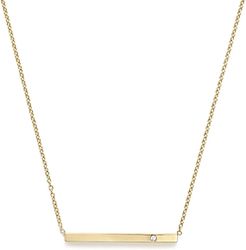 14K Yellow Gold Bar Necklace with Diamond, 16