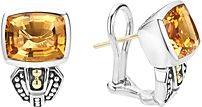 18K Gold and Sterling Silver Caviar Color Citrine Huggie Drop Earrings