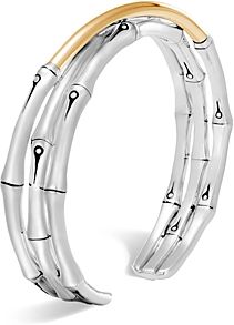 Brushed 18K Yellow Gold and Sterling Silver Bamboo Small Flex Cuff