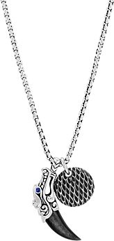 Sterling Silver Legends Naga Silver Sheen Obsidian Charm Necklace with Blue Sapphire Eyes, 26