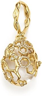 18K Yellow Gold Beehive Rock Crystal Amulet Pendant with Diamonds