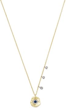 14K White & Yellow Gold Evil Eye Sapphire & Diamond Disc Pendant Necklace, 16