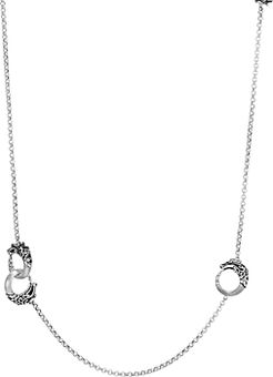 Brushed Sterling Silver Legends Naga Round Chain Necklace with Black Spinel, 36