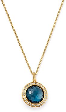 18K Yellow Gold Lollipop London Blue Topaz & Pave Diamond Adjustable Mini Pendant Necklace, 18