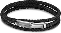 Sterling Silver Bamboo Black Leather Triple Wrap Bracelet