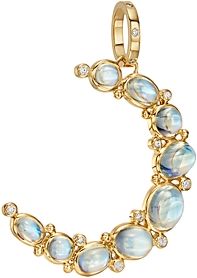 18K Yellow Gold Royal Bm Diamond & Blue Moonstone Crescent Pendant