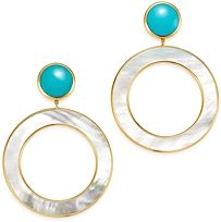 18K Yellow Gold Polished Rock Candy Turquoise & Mother-of-Pearl Drop Earrings