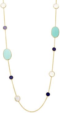 18K Yellow Gold Polished Rock Candy Gemstone Station Necklace, 37