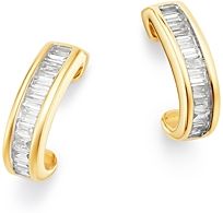 14K Yellow Gold Diamond Small J Hoop Earrings
