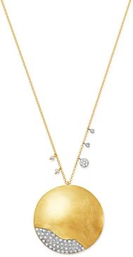 14K Yellow & White Gold Diamond & Pearl Disc Pendant Necklace, 18