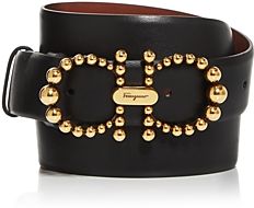 Pearl Double-Gancini Leather Belt