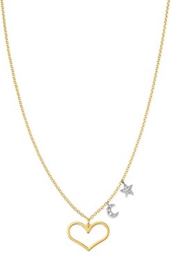 14K White Gold & 14K Yellow Gold Diamond Star, Moon & Heart Pendant Necklace, 16-18