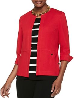 Utility-Pocket Collarless Jacket