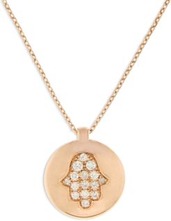 Diamond Hamsa Hand Medallion Pendant Necklace in 14K Rose Gold, 0.10 ct. t.w. - 100% Exclusive