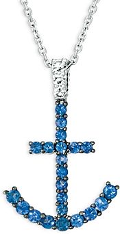 Sapphire and Diamond Anchor Pendant Necklace in 14K White Gold, 16 - 100% Exclusive
