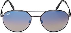 Unisex Waterfront Polarized Brow Bar Round Sunglasses, 55mm