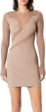 Opaque and Sheer Long Sleeve Bodycon Dress