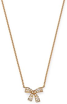 18K Yellow Gold Romance Diamond Bow Pendant Necklace, 16