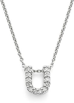 18K White Gold Initial Love Letter Pendant Necklace with Diamonds, 16