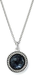 Stella Lollipop Pendant Necklace in Hematite Doublet with Diamonds in Sterling Silver, 16