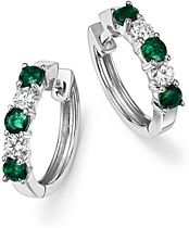 Emerald and Diamond Hoop Earrings in 14K White Gold - 100% Exclusive
