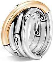 Brushed 18K Yellow Gold and Sterling Silver Bamboo Ring