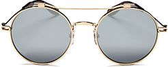 Mirrored Brow Bar Round Sunglasses, 53mm